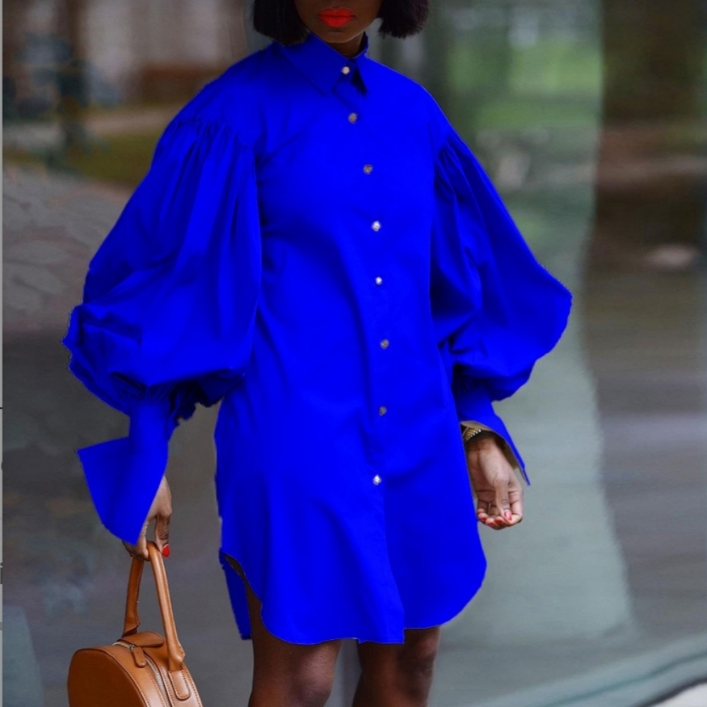 Royal blue or blk rayon silky button up shirt dress